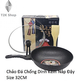 Chảo Đá Chống Dính Sâu Lòng Hàn Quốc Có Nắp Kính Size 32cm - T2K Shop