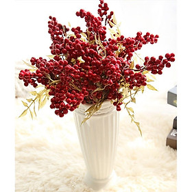 Mua Chùm Quả Đào Đông Đỏ Hoa giả decor trang trí để bàn phòng khách chụp ảnh cao cấp Dài 38 cm H37