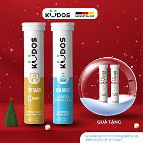 Combo Thực phẩm bảo vệ sức khỏe KUDOS BALANCE MAGNESIUM WITH B VITAMIN COMPLEX & D3 + KUDOS VITAMIN C 1000 MG (20v/tuýp)