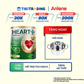 Thực phẩm bổ sung Anlene Heart Plus với dưỡng chất chăm sóc sức khỏe tim mạch 750g/lon - Tặng Nồi Inox