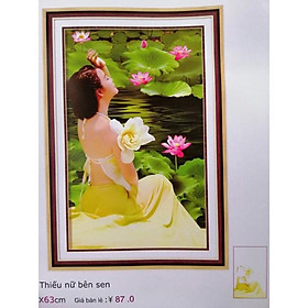 Mua Tranh thêu chữ thập Thiếu Nữ Bên Hoa Sen LV3337 (43x63) chưa thêu