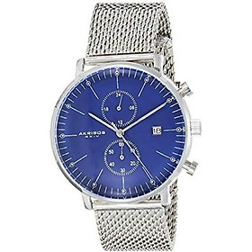 Akribos XXIV Men's AK685SSBU Swiss Quartz Movement Watch with Blue Matte Dial and Stainless Steel Mesh Bracelet