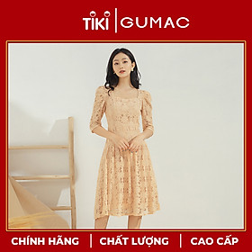 Đầm xòe nữ GUMAC thiết kế vải ren cổ U DA602
