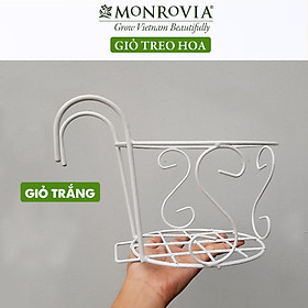Combo 3 Giỏ treo chậu hoa ban công MONROVIA, giỏ sắt treo chậu hoa ban công, chậu treo ban công, kệ treo ban công, móc treo, khung thép, sơn tĩnh điện chính hãng thương hiệu MONROVIA - Màu Trắng