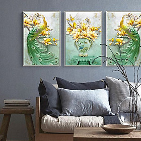 Tranh Canvas treo tường nghệ thuật | Bộ 3 bức chữ nhật| HLB_095