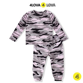 Bộ quần áo dài tay 4LOVA chất thun cotton bo gấu in hình dễ thương thu đông cho bé