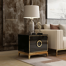 Tủ đầu giường phòng ngủ 2 ngăn kéo cao cấp - Tap đầu giường, Kệ đặt góc sofa bằng gỗ chân sắt mạ vàng sang trọng decor đẹp