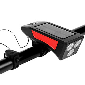 Đèn xe đạp chạy bằng năng lượng mặt trời, Đèn pha đi xe đạp có còi, sạc USB-Màu đỏ