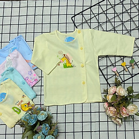 Combo 5 áo sơ sinh cotton Tay Dài Cài Lệch Màu Nhạt JOU-TomTom Baby- Size 1,2,3 cho bé sơ sinh - 9kg