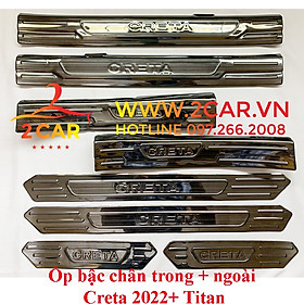 Ốp bậc cửa, nẹp bước chân trong, ngoài xe Hyundai Creta 2022- 2023 chất liệu Titan cao cấp