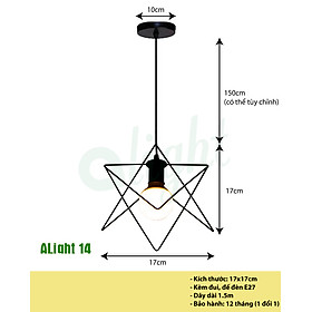 Đèn thả trần + KÈM BÓNG 4W, đèn trang trí Decor hình tam giác, đèn sắt mỹ nghệ dành cho mọi không gian