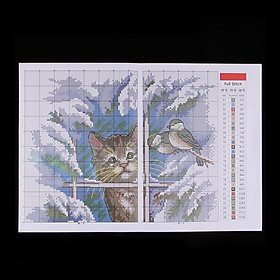 14CT 11CT Cat and Bird Stamped Cross Stitch Kit DIY Handmade Needlework 14CT