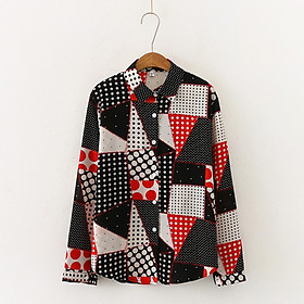 Elegant Office Lady Shirt Fashion Printed Lapel Slim Blouse Personality Long Sleeve Shirt Plus Size XL