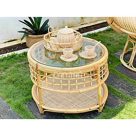Mua Bàn Mây Tròn 2 Tầng Đan Trà- Bàn Mây Decor Nhỏ Gọn- Bàn Trà Coffee Sang Trọng  Tự Nhiên - Bàn Ghế Mây Tre ĐAN TRÀ