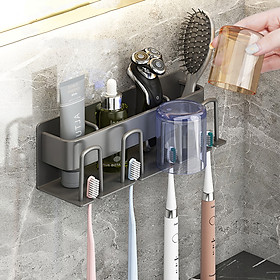 Giá treo để bàn chải đánh răng VANDO gắn tường tiện lợi, kệ nhà tắm để cốc, mỹ phẩm, chất liệu cao cấp sơn tĩnh điện - 3 cốc