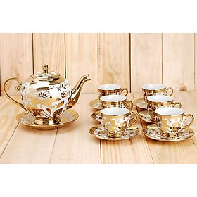 Mua Bộ Tách Trà Hoa Văn Nhũ Vàng Hoàng Gia Cao Cấp - BỘ ẤM TRÀ 6 LY SIÊU SANG - TÁCH TRÀ