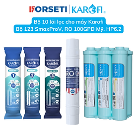 Mua Bộ 10 lõi lọc nước Karofi gồm bộ lõi lọc thô 123 SmaxPro V  màng RO 100 Mỹ và bộ hiệu suất HP6.2 dành cho máy lọc nước Karofi - Hàng chính hãng