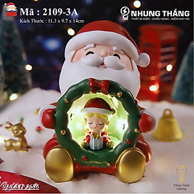  Quà Tặng Giáng Sinh - Đèn Ngủ Hình Ông Già Noel Ôm Cô Bé,Cậu Bé Siêu Dễ Thương 2109-3A - Trang Trí Giáng Sinh - Dùng Pin