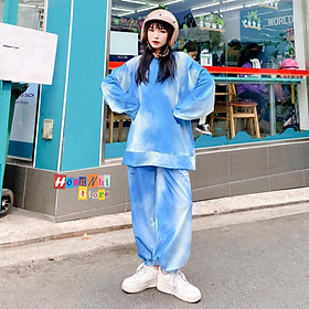 Set Bộ 3D Áo Khoác Hoodie Loang Màu Kèm Quần Jogger Thun Dài Dây Rút Cao Cấp - L
