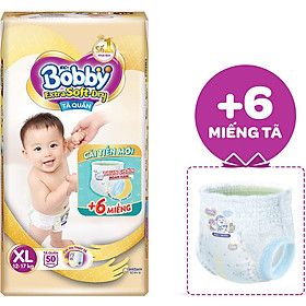 Tã Quần Cao Cấp Bobby Extra Soft Dry XL50 (50 Miếng) - Tặng 6 Miếng Trong Gói