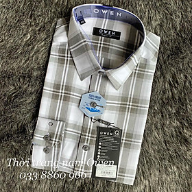 Owen - áo sơ mi dài tay owen regularfit kẻ ca rô màu xám chất nano ko nhăn 22969