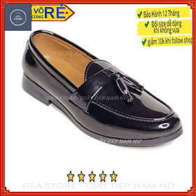 Giày lười nam da bóng chuông màu đen tăng chiều cao 3cm gea giày tây nam trẻ trung cao cấp da thật - Mã GEADLM01