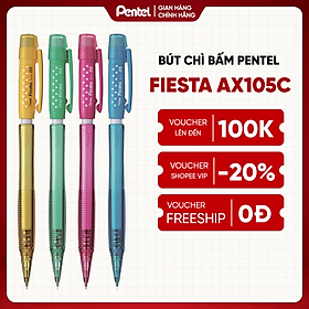Bút chì kim Pentel Fiesta AX105C ngòi 0.5mm thiết kế hiện đại trang bị đầu tẩy 4 màu lựa chọn
