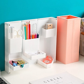 Hộp Đựng Bút, Mỹ Phẩm, Đồ Trang Điểm Để Bàn Có Thể Gấp Gọn - Tặng sticker dán trang trí ( giao ngẫu nhien )