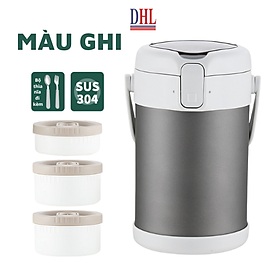 Hộp Đựng Cơm Văn Phòng Giữ Nhiệt, Lồng cơm giữ nhiệt LUNCH BOX Inox 304 Cao Cấp Không Gỉ Dung Tích 2200ml - Màu Ghi - Y9006