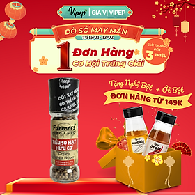 Tiêu Sọ Hạt Farmers' Organic Cối Xay Vipep Hũ Thủy Tinh 55g - Gia vị Vipep