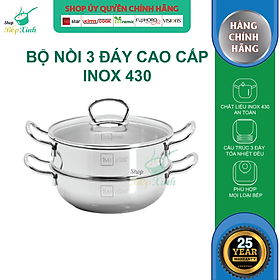 Nồi lẩu xửng hấp FIVESTAR 3 đáy từ nắp kính , tặng 1 vá canh 20cm | 24cm | 26cm | 28cm