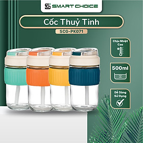 Bình nước thủy tinh 500ml smartchoice, cốc nước thủy tinh có nắp và ống hút tiện lợi , giao màu ngẫu nhiên