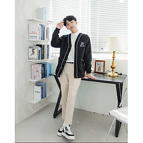 Áo khoác Cardigan Unisex Nam Nữ Thêu gấu - Chất Nỉ Bông Ngoại Mềm Mịn Bomber Cardigan, áo cardigan phối viền, áo cardigan phối 2 túi đẹp, áo khoác cardigan chống nắng, mặc ấm màu thu đông dễ phối đồ