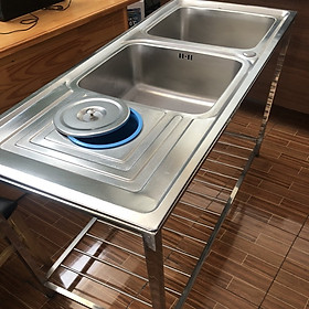 Mua Chậu rửa bát 2 hộc 1 cánh có hộc đựng rác kích thước 1200x500 mm kèm chân inox cao 800mm