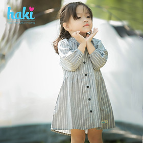 Đầm bé gái kẻ tay raglan Haki HK489