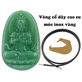 Mặt Phật Đại nhật như lai thạch anh xanh lá 5 cm kèm móc và vòng cổ dây cao su, Mặt Phật bản mệnh size L, mặt dây chuyền Phật