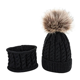 Boys Girls Beanie Hats Warm Winter Soft Cotton Knitted Pom Pom Hat Cream