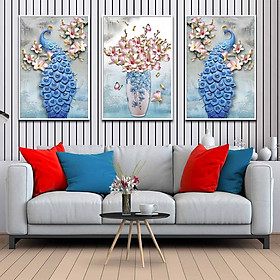 Mua Bộ 3 tranh decor chim công và bình hoa-DC019