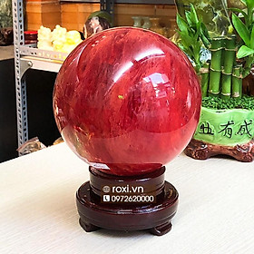 Mua Quả cầu phong thủy đỏ đá thủy tinh núi lửa 17cm (Tặng kèm đế gỗ)