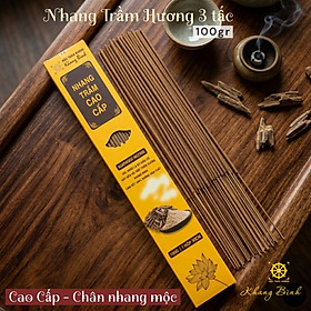 Nhang Trầm Hương 3 Tấc - Cao Cấp - Chân nhang mộc ( 30cm, 100g - 80 cây / hộp , cháy 60 phút) - Mùi thơm thanh dịu ,Ít khói, An toàn sức khỏe - Mộc Trầm Hương Khang Bình