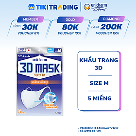 Khẩu trang Unicharm 3DMask Super Fit ngăn khói bụi size M 5 miếng