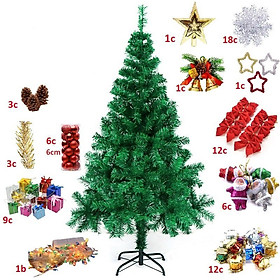 Cây thông Noel loại đẹp tán rộng, lá xanh dày, đế chân sắt chắc chắn công nghệ Hàn Quốc tặng kèm bộ phụ kiện trang trí