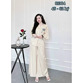 Đồ Bộ Lam Đi Chùa Chất Vải Lụa Xước Có Hình Thêu 0813