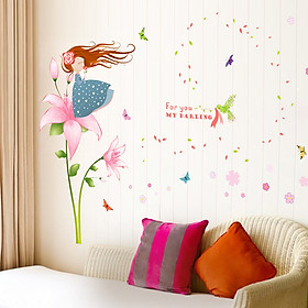 Decal dán tường hoa loa kèn và cô gái XL8241