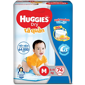 Tã Quần Huggies Dry Gói Cực Đại M74 (74 MIếng) - Bao Bì Mới