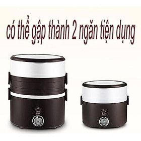 Cà men cắm điện nấu cơm và hâm nóng thức ăn tự động - Hộp đựng cơm 3 tầng inox 304 cao cấp Star có kèm vỉ hấp bánh bao, trứng, khoai, có quai xách dễ dàng mang đi học, đi làm