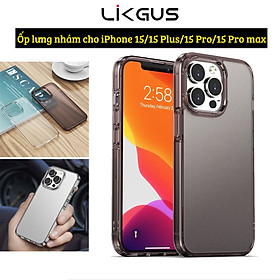Ốp lưng nhám chống sốc cho iPhone 15 Pro Max, 15 Pro, 15 Plus, iP 15 hiệu Likgus Fosted Transparent chống bẩn và vân tay - Hàng nhập khẩu - Màu Đen - iPhone 15 Plus