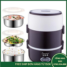 Hộp Đựng Cơm Văn Phòng Cam Dien , Cặp Lồng Hâm Nóng Cơm Inox Cắm Điện 3 Tầng - Free Ship Toàn Quốc