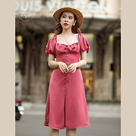 Đầm tay bồng nhún ngực The Maple màu Hồng