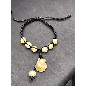 Vòng tay đá thạch anh tóc vàng mix hồ ly đan dây màu đen hoặc đỏ 